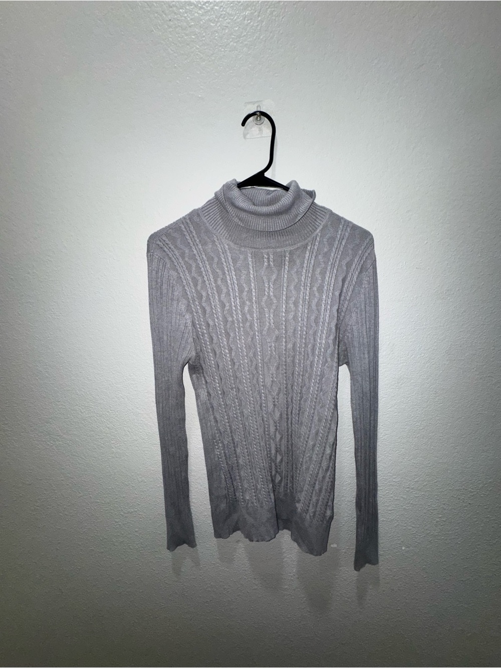 Emily Rose Light Gray Cable-Knit Turtleneck Sweater - Read Description